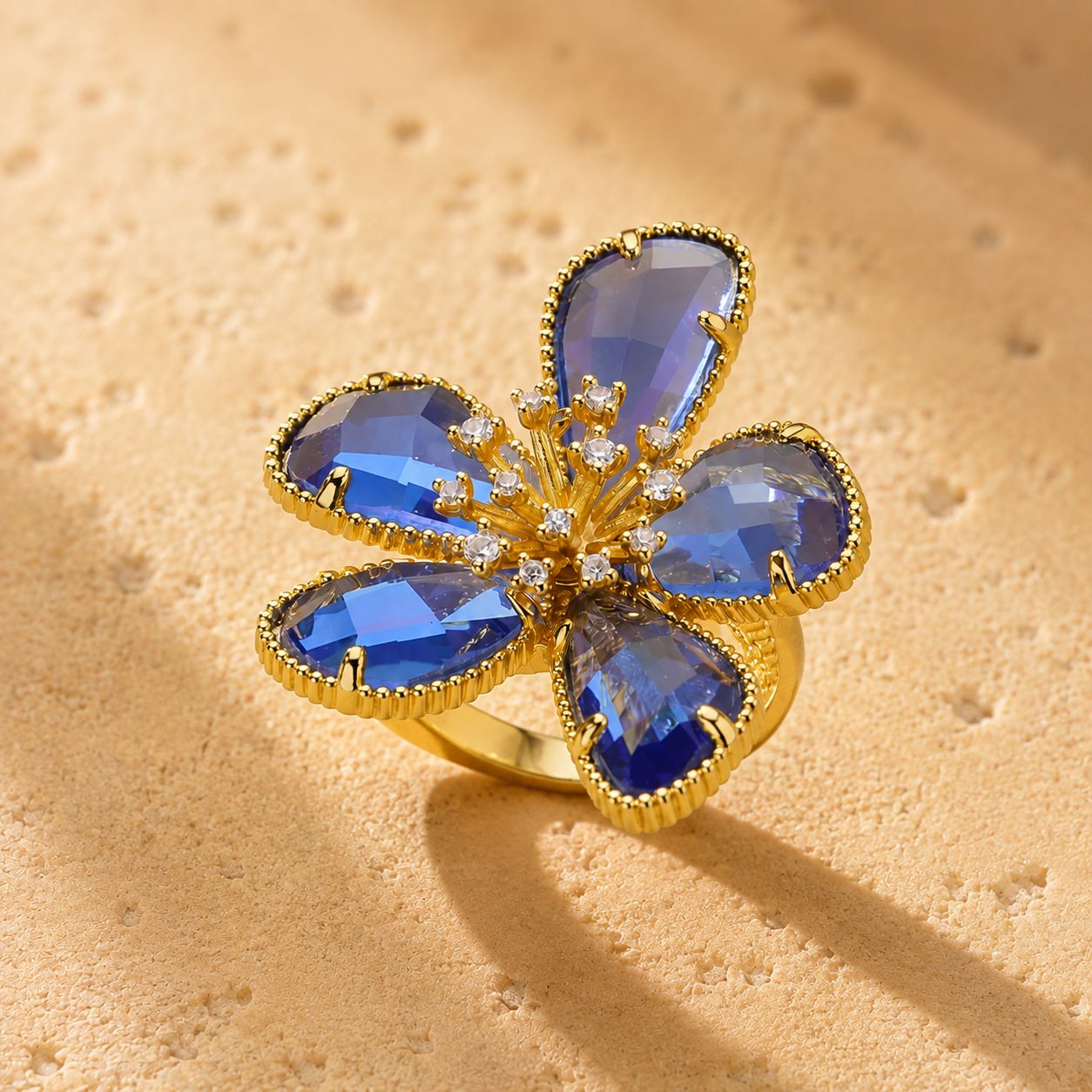 Crystal Flower Statement Ring