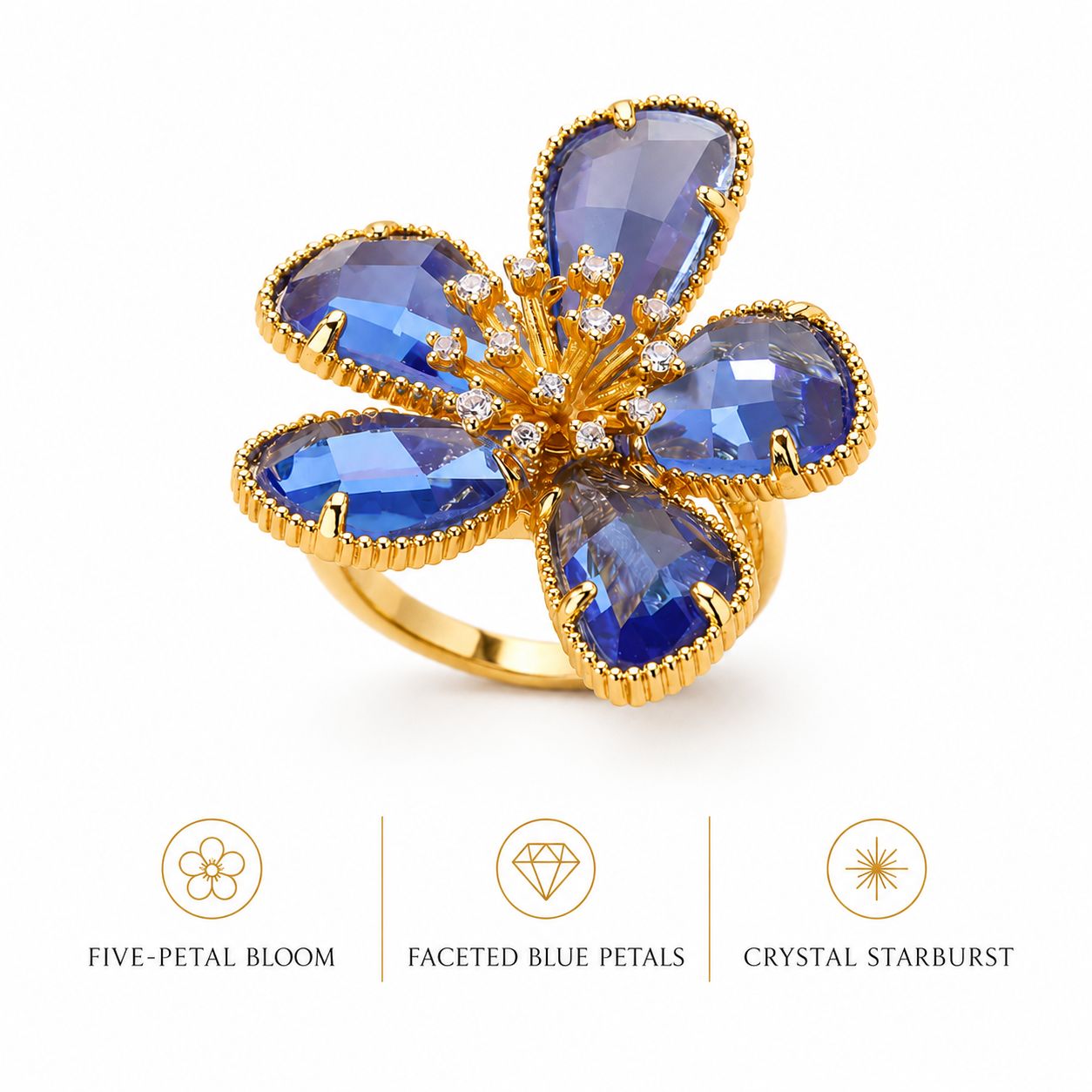 Crystal Flower Statement Ring