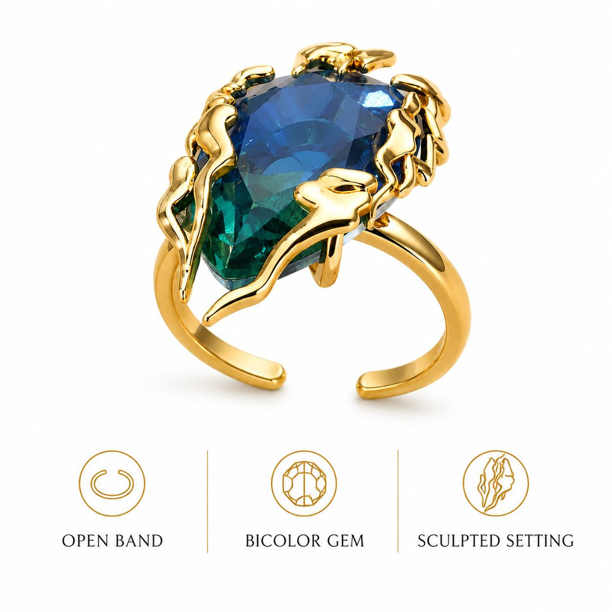 Crystal Leaf Vine Statement Ring