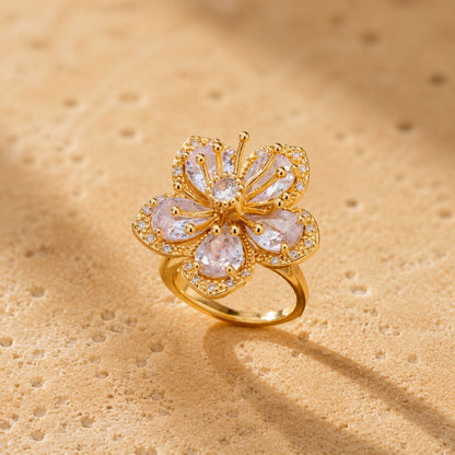 Clear Crystal Flower Statement Ring
