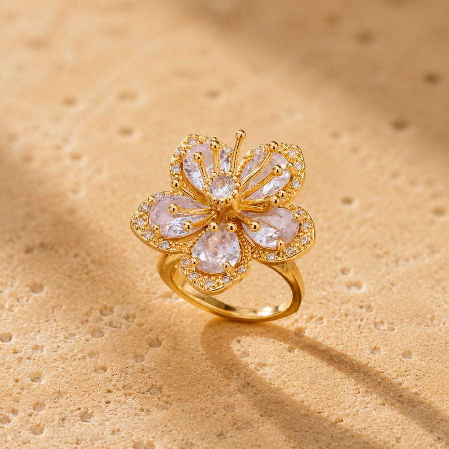 Clear Crystal Flower Statement Ring