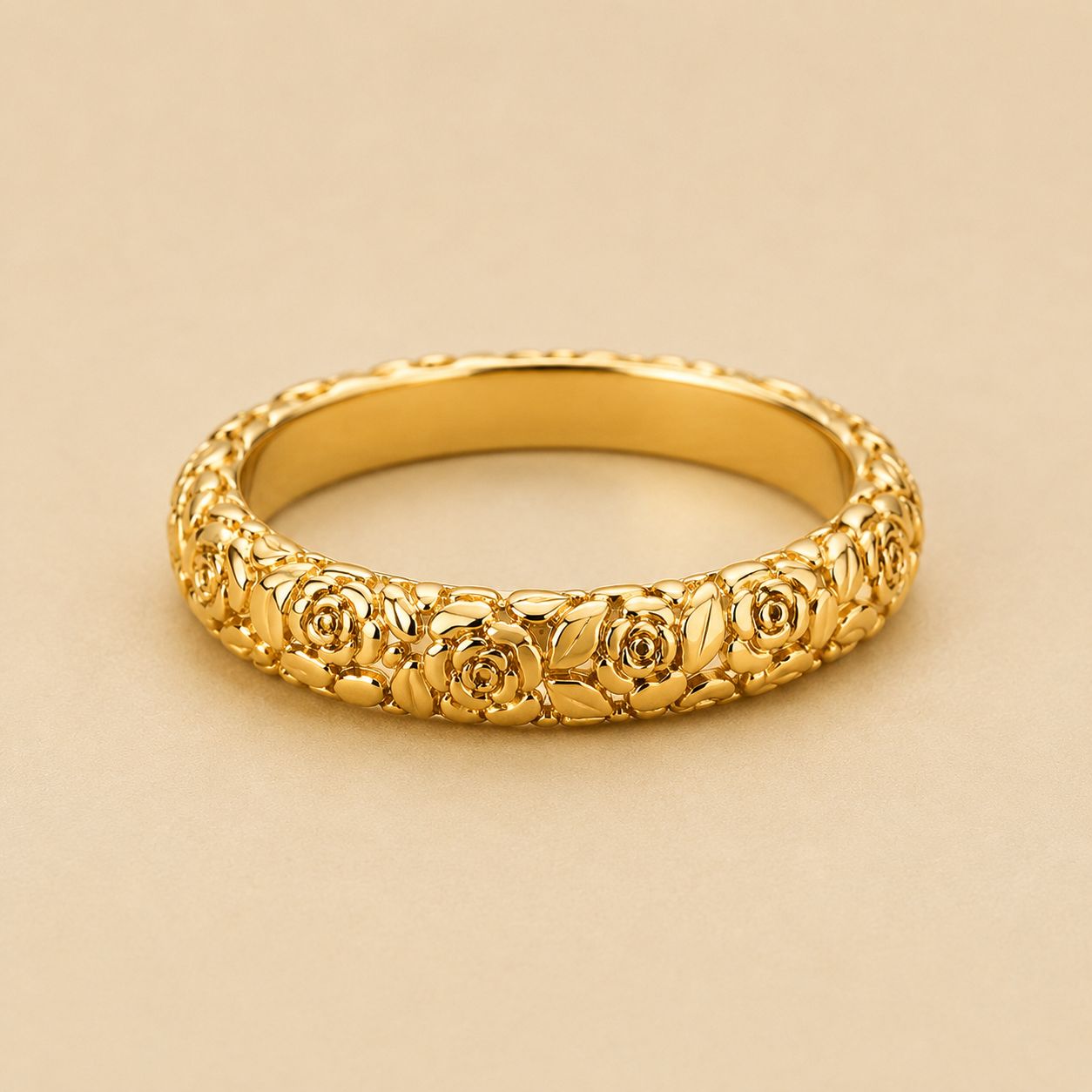 Sculpted Rose Floral Band Ring