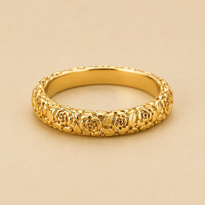 Sculpted Rose Floral Band Ring