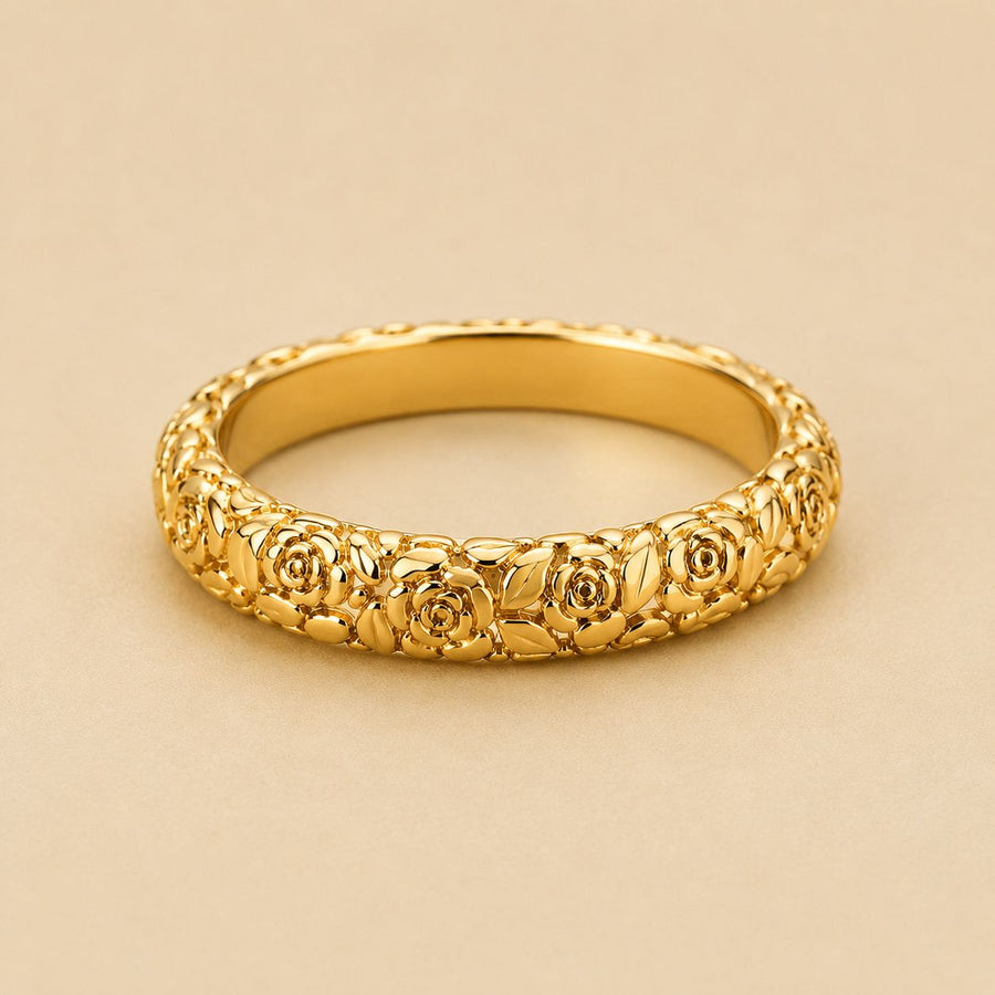 Sculpted Rose Floral Band Ring
