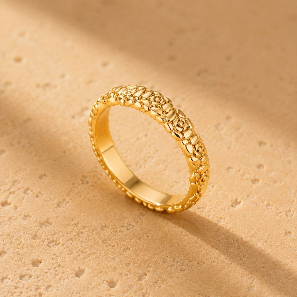 Sculpted Rose Floral Band Ring