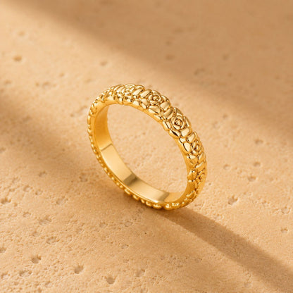 Sculpted Rose Floral Band Ring