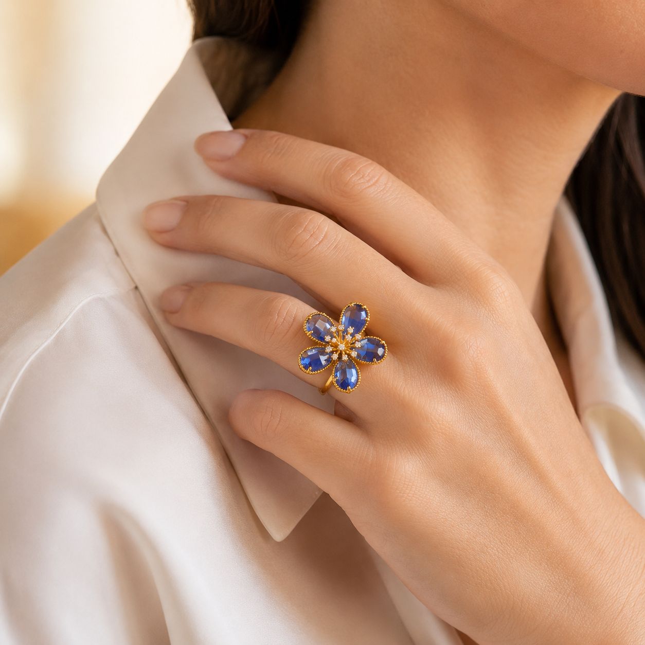 Crystal Flower Statement Ring
