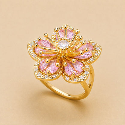 Pink Crystal Flower Statement Ring