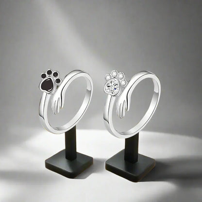 925 Sterling Silver Adjustable Ring – Hand and Paw Print Design