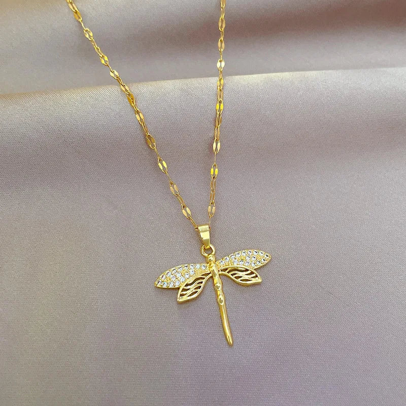 Crystal Dragonfly Gold Necklace