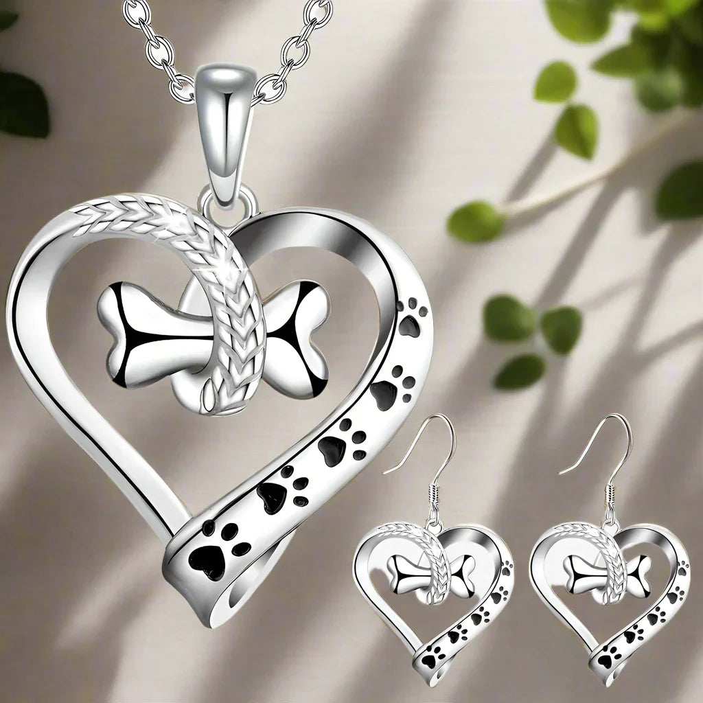 2-Piece Jewelry Set with Paw, Heart & Bone Charms