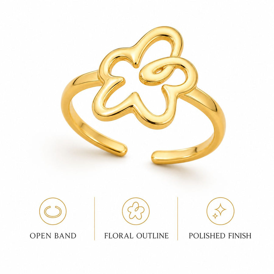 Abstract Flower Open Band Ring