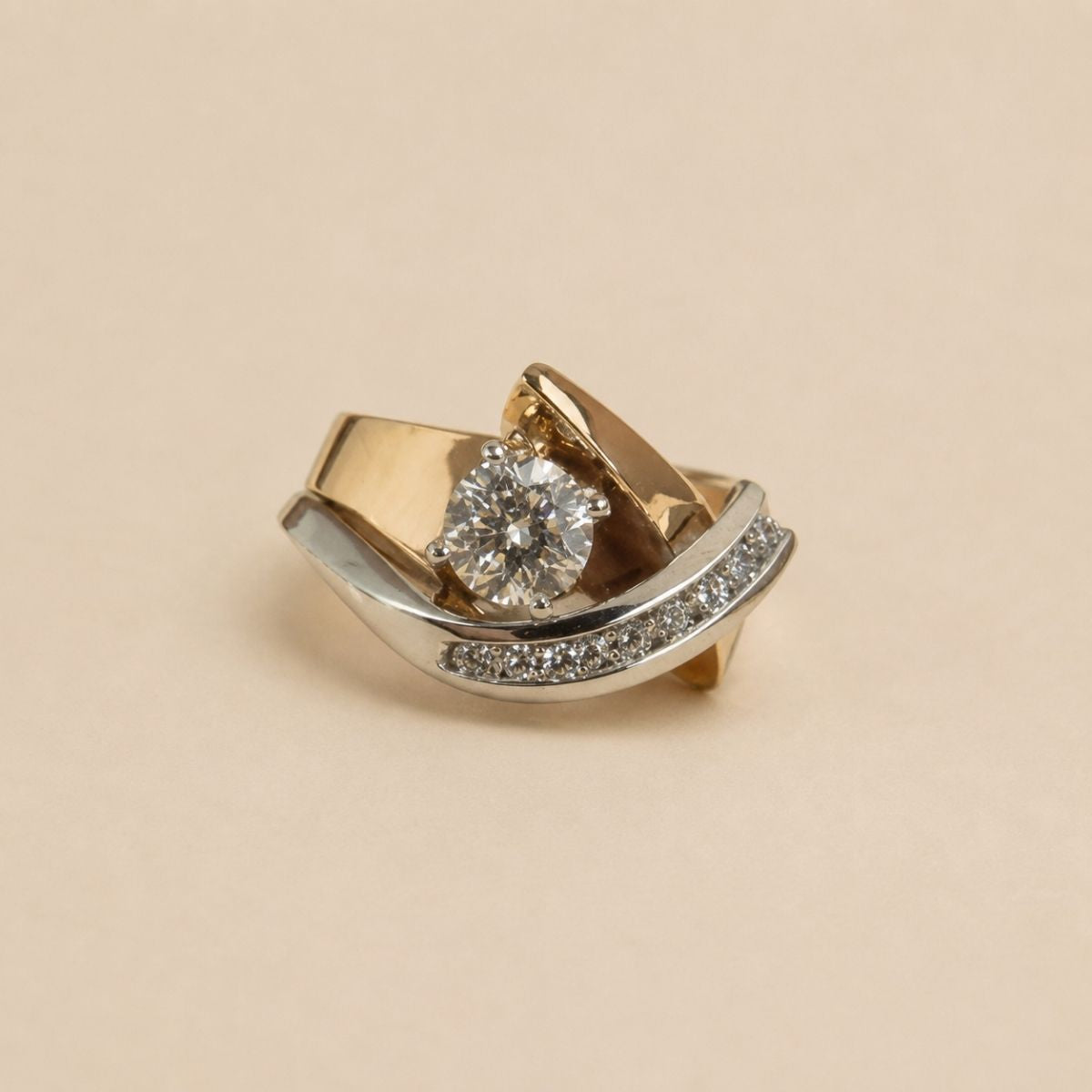 Vintage Two-Tone Gold & Silver Zirconia Ring