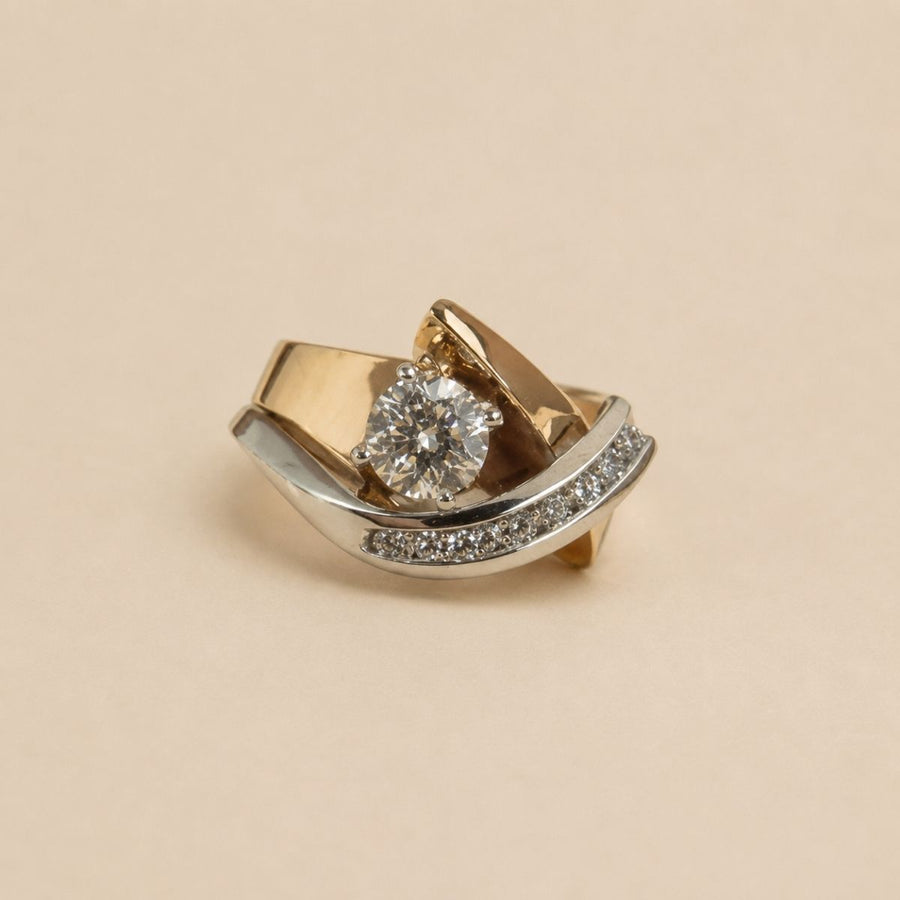 Vintage Two-Tone Gold & Silver Zirconia Ring