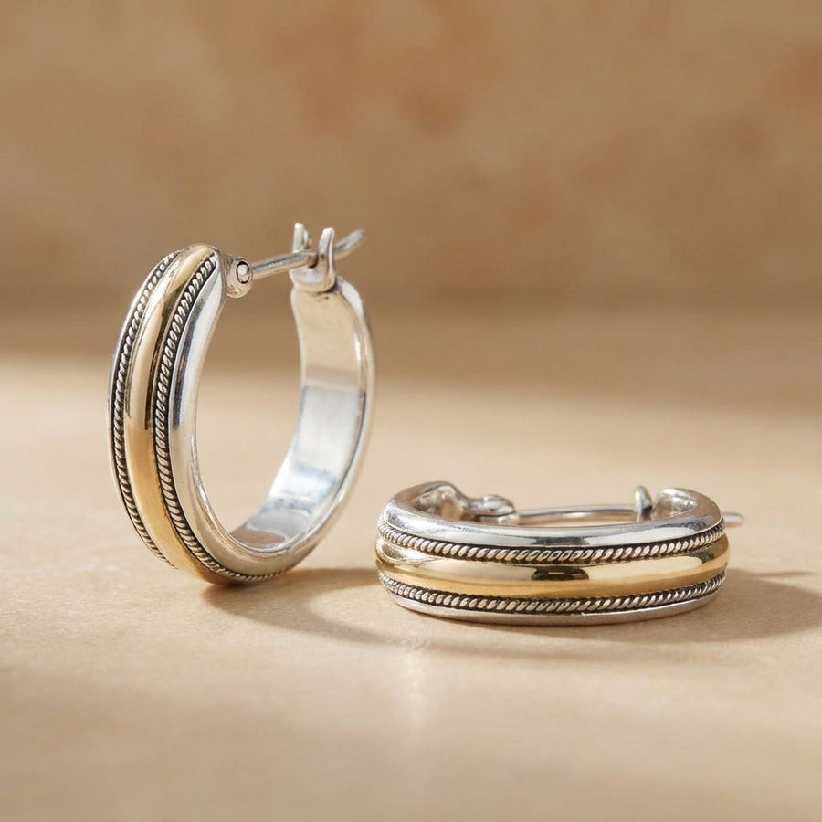 Vintage Two-Tone Silver & Golden Hoop Earrings