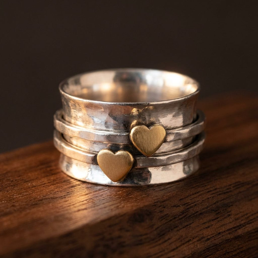 Vintage Gold Heart Silver Ring