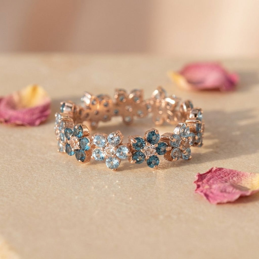 Vintage Blue Daisy Rose Ring