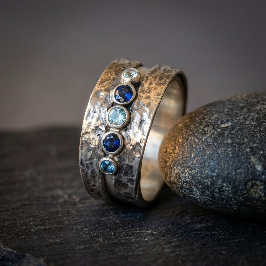 Vintage Silver Inlaid Blue Stones Ring