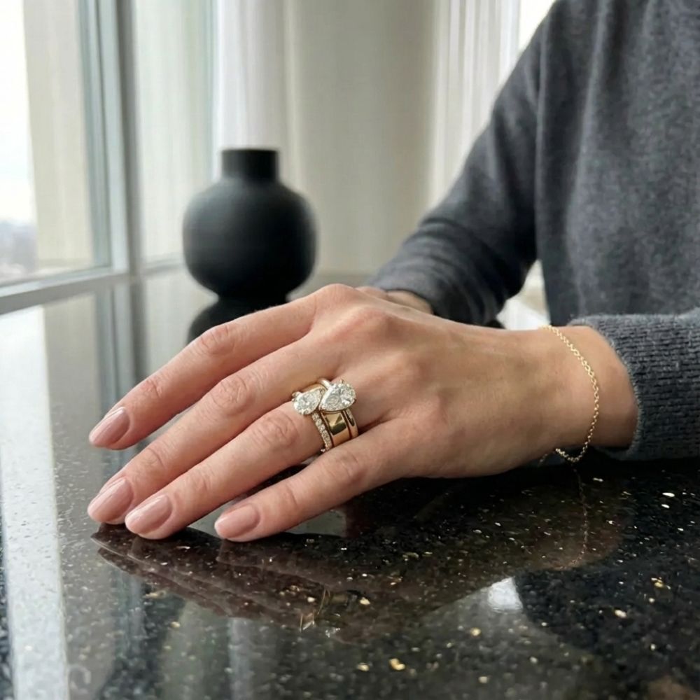 Vintage Double Zirconia Drop Ring