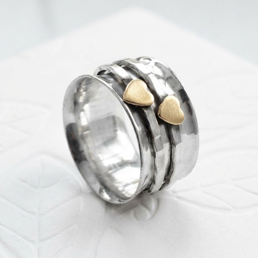 Vintage Gold Heart Silver Ring