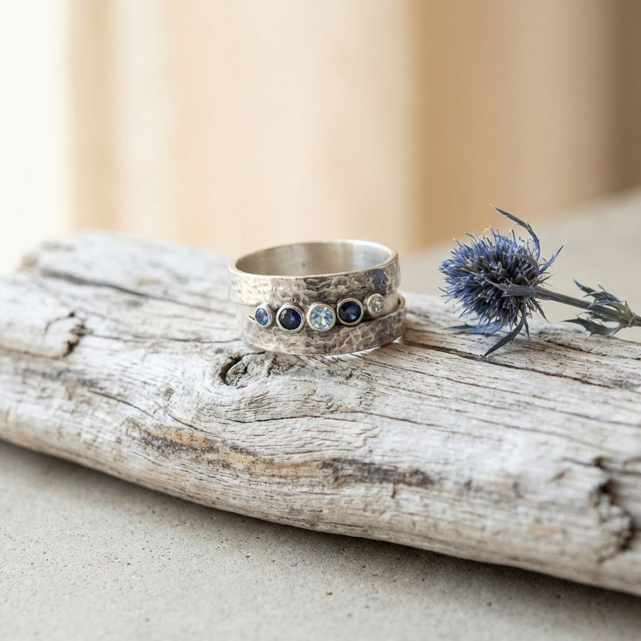 Vintage Silver Inlaid Blue Stones Ring
