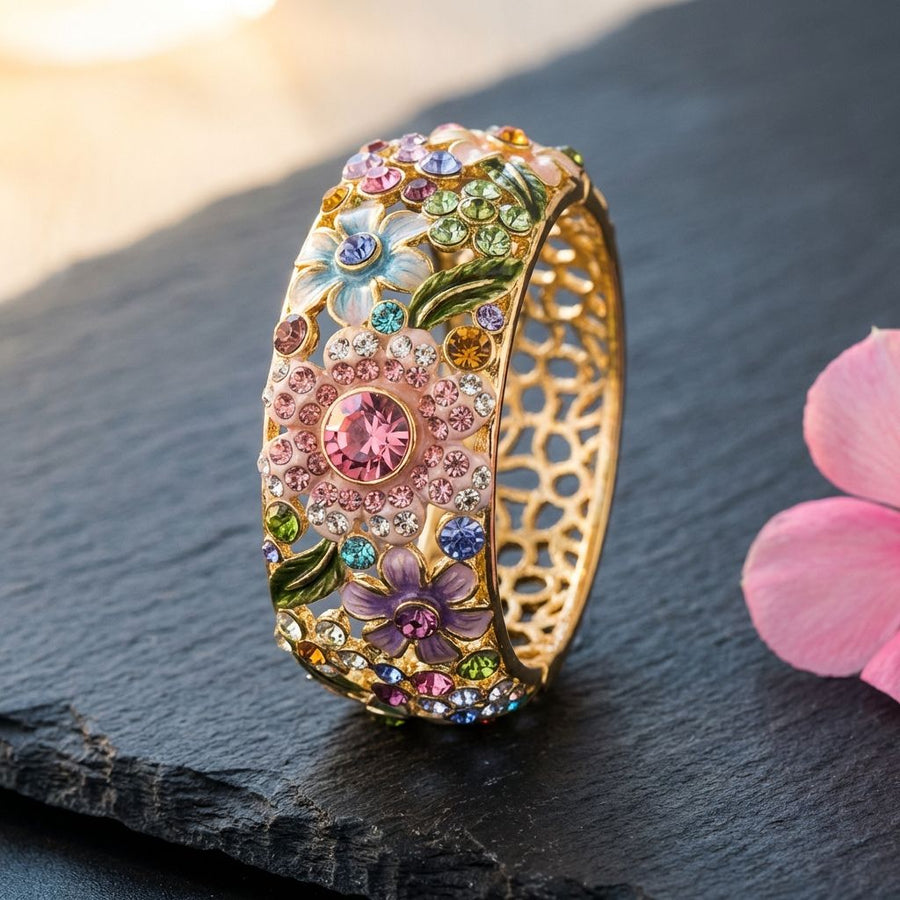 Vintage Golden Colorful Crystal Hollow Ring