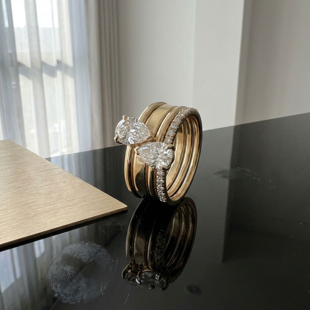 Vintage Double Zirconia Drop Ring