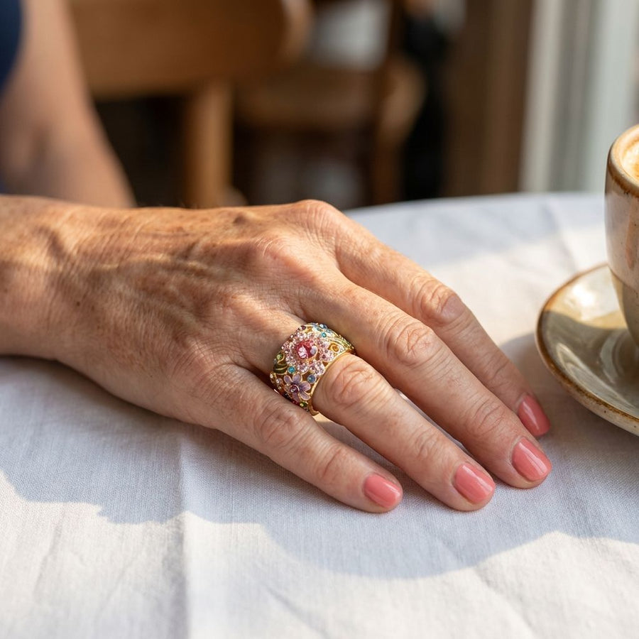 Vintage Golden Colorful Crystal Hollow Ring