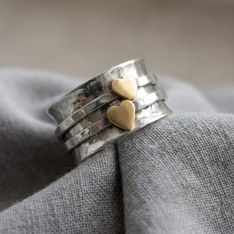 Vintage Gold Heart Silver Ring