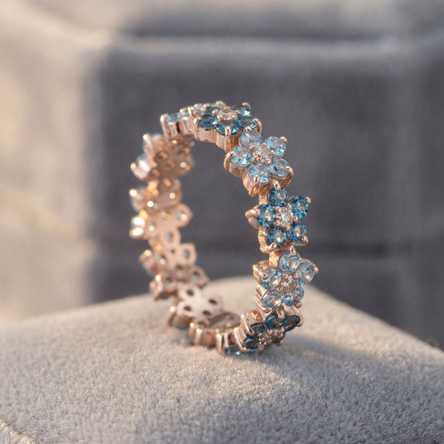 Vintage Blue Daisy Rose Ring