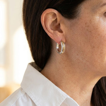 Vintage Golden Line Silver Hoop Earrings