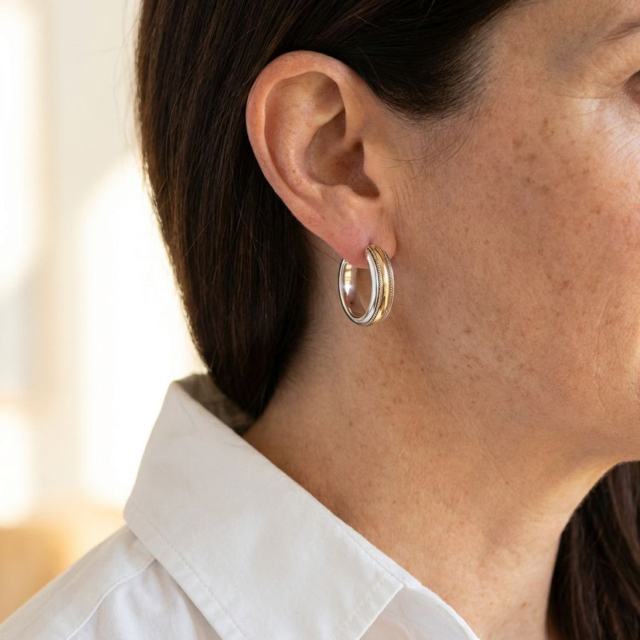 Vintage Two-Tone Silver & Golden Hoop Earrings