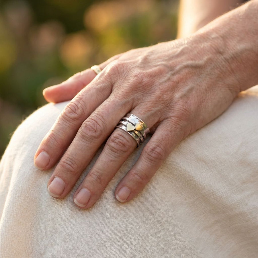 Vintage Gold Heart Silver Ring