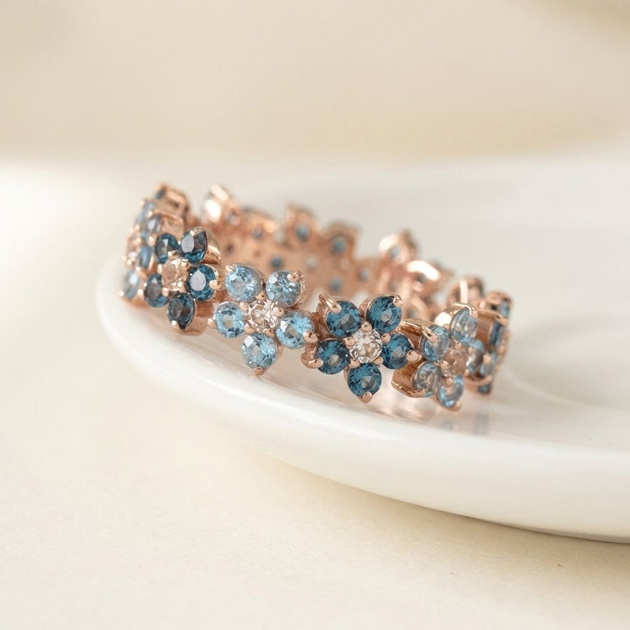 Vintage Blue Daisy Rose Ring
