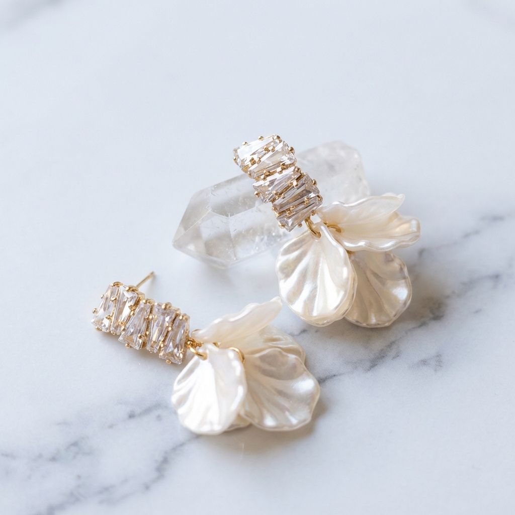 Elegant Gold Petal Earrings in White