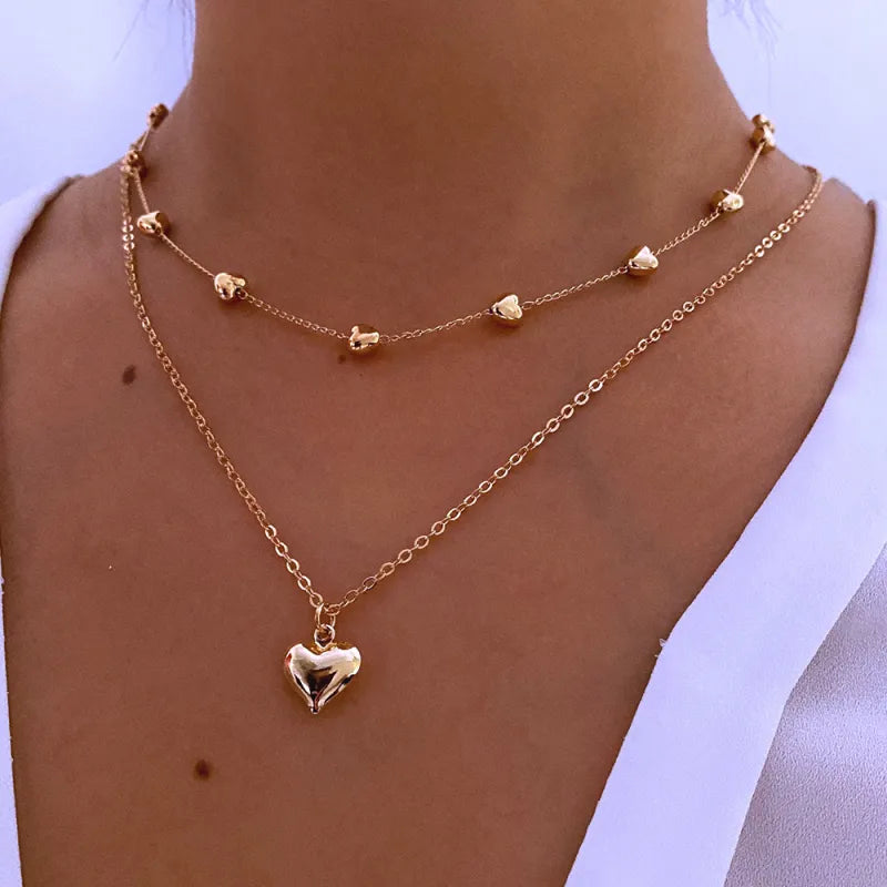 Vintage Double Heart Pendant Necklace