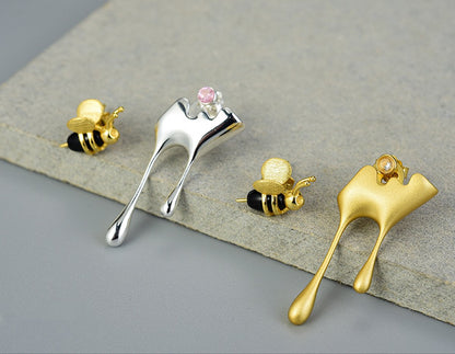 Dripping Honey & Bee Earrings with Zirconia