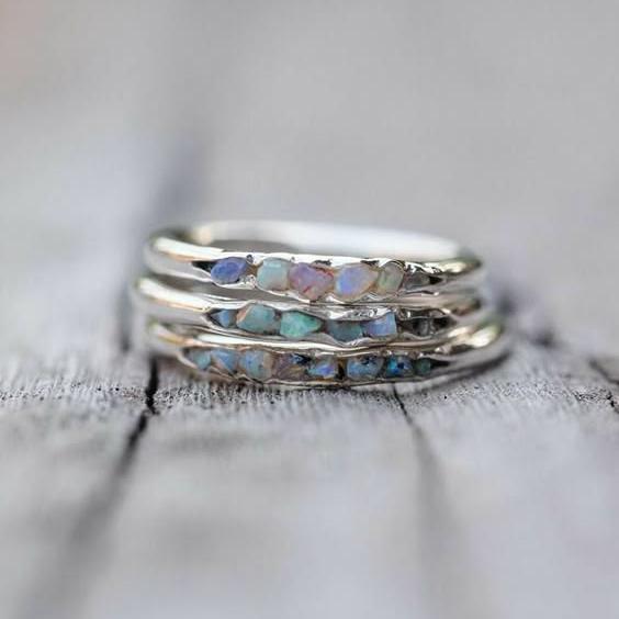 Vintage Layered Blue Stones Silver Ring-Lydieannejewelry