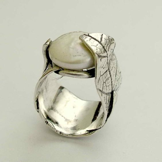Vintage Natural Inlaid Stone Leaf Ring-Lydieannejewelry