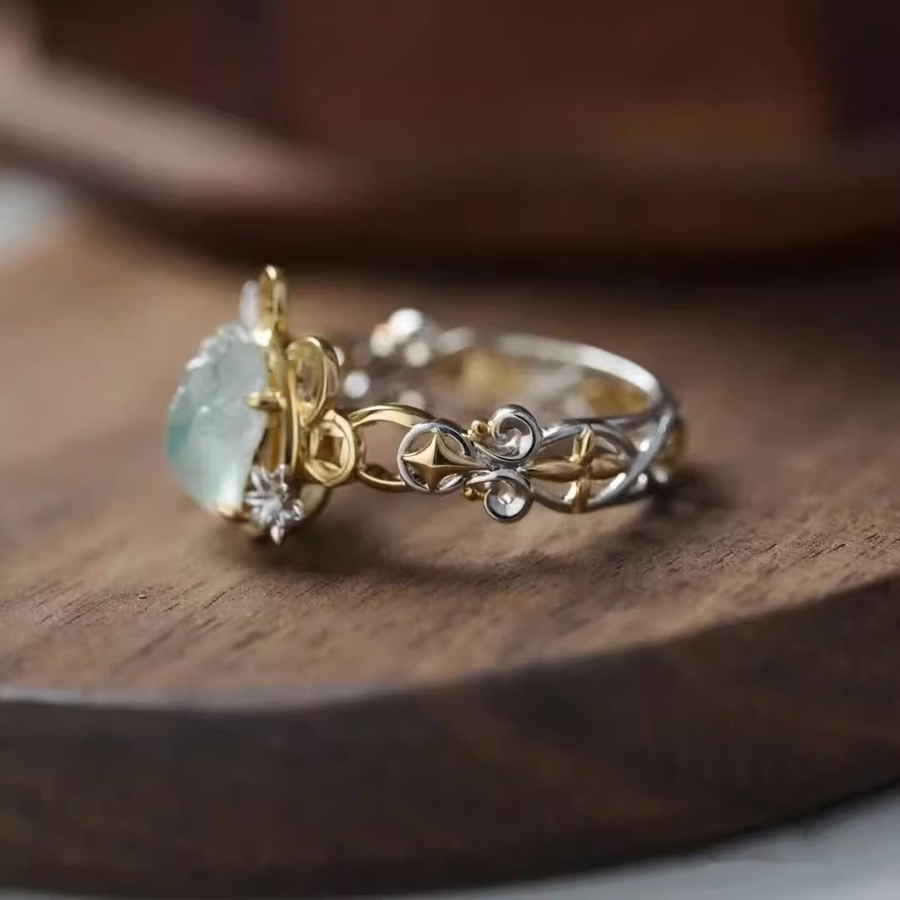 Vintage Ring in Gold and Silver with Moon Crystals-Lydieannejewelry
