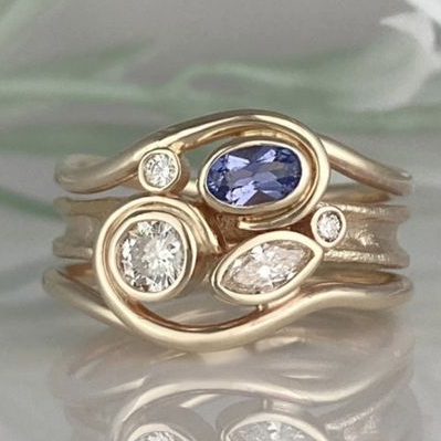 Vintage Layered Zirconia Gold Ring-Lydieannejewelry