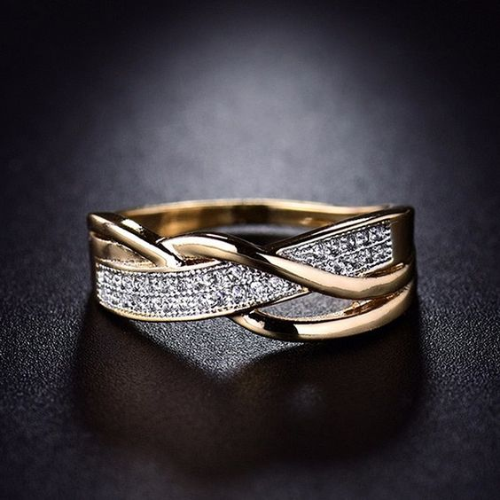 Vintage Gold Braid Zirconia Ring-Lydieannejewelry
