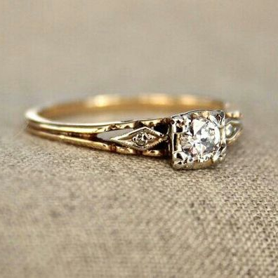 Vintage Zirconia Fine Gold Ring-Lydieannejewelry