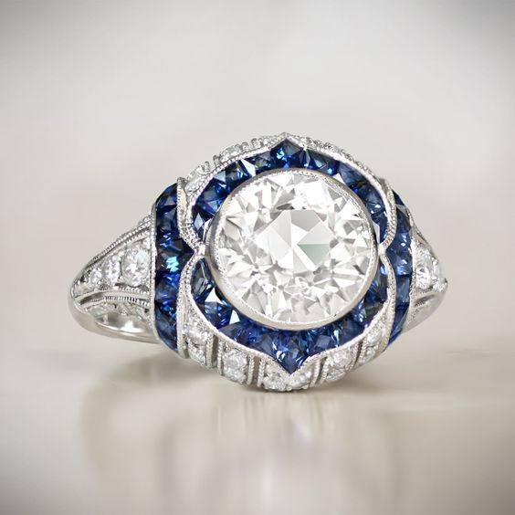 Vintage Blue & White Zirconia Ring-Lydieannejewelry