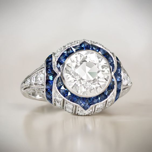 Vintage Blue & White Zirconia Ring-Lydieannejewelry