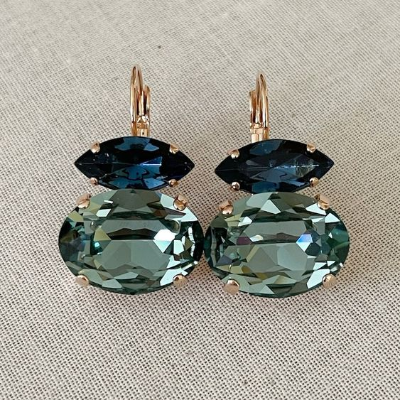Vintage Green & Blue Glass Earrings-Lydieannejewelry