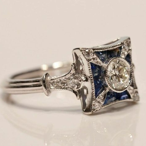Vintage Square Blue Zirconia Ring-Lydieannejewelry