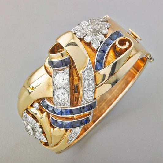Vintage Gold Blue Zirconia Ring-Lydieannejewelry