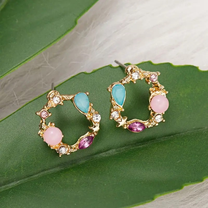 Vintage Gold & Multicolor Crystal Hoop Earrings-Lydieannejewelry