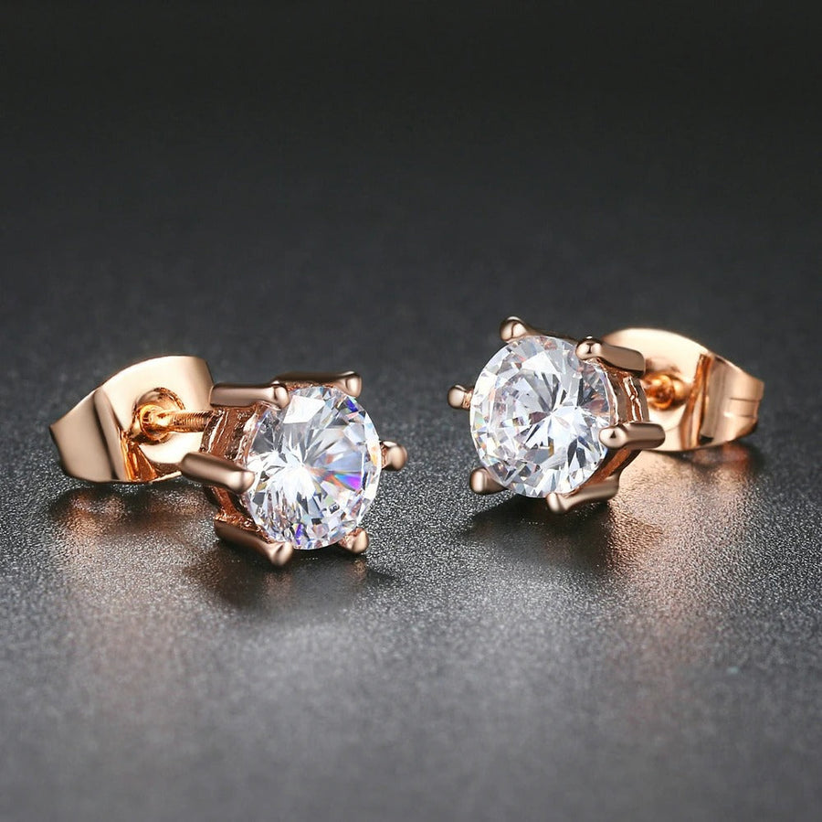 Classic Rose Gold Claw Brilliant Crystal Earrings-Lydieannejewelry